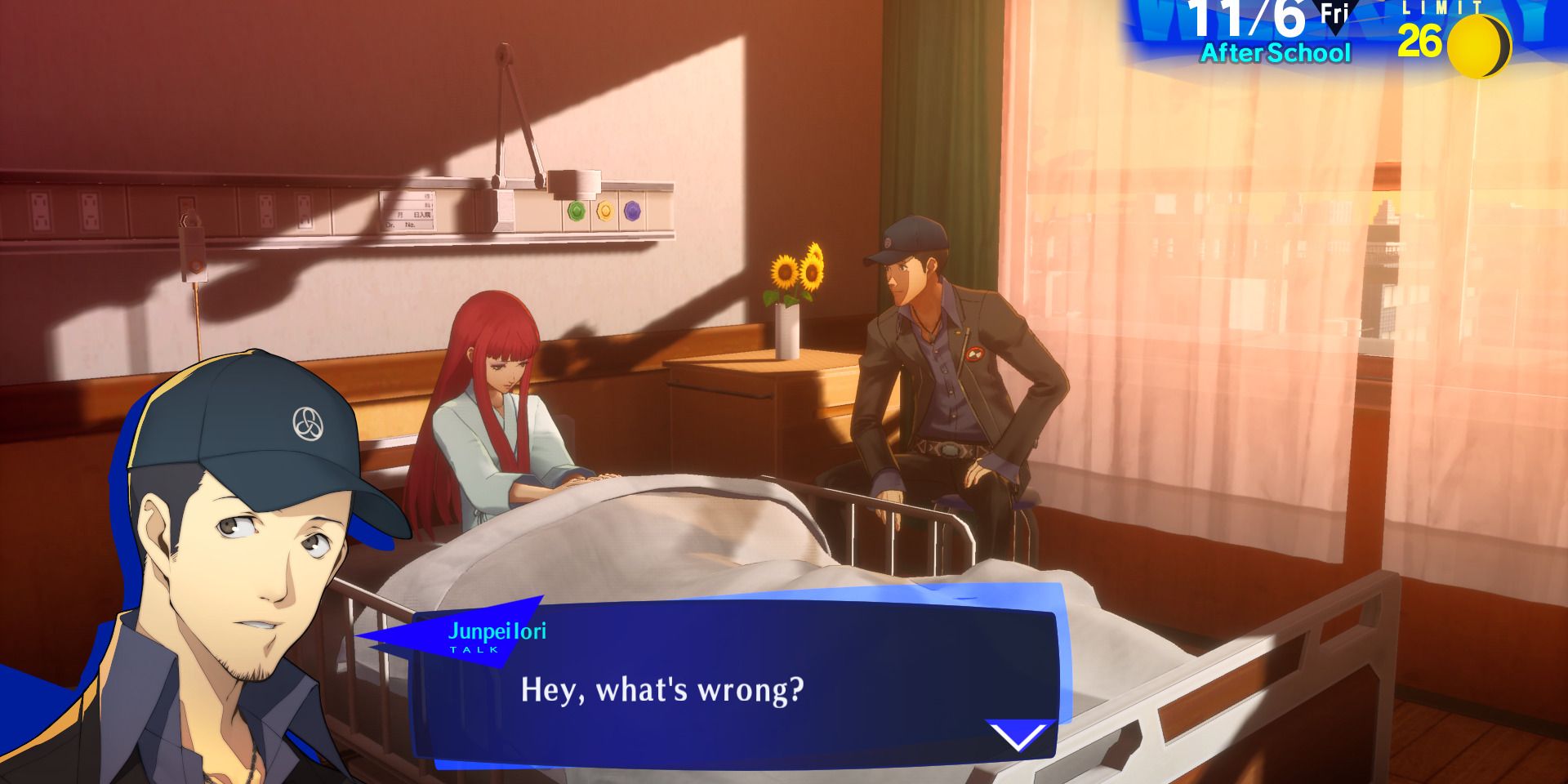 صورة Junpei وChidori في المستشفى في لعبة Persona 3 Reload