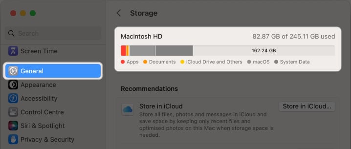 تحقق من مساحة التخزين على جهاز Mac