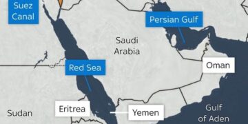 اليمن، البحر الأحمر، قناة السويس، الخريطة